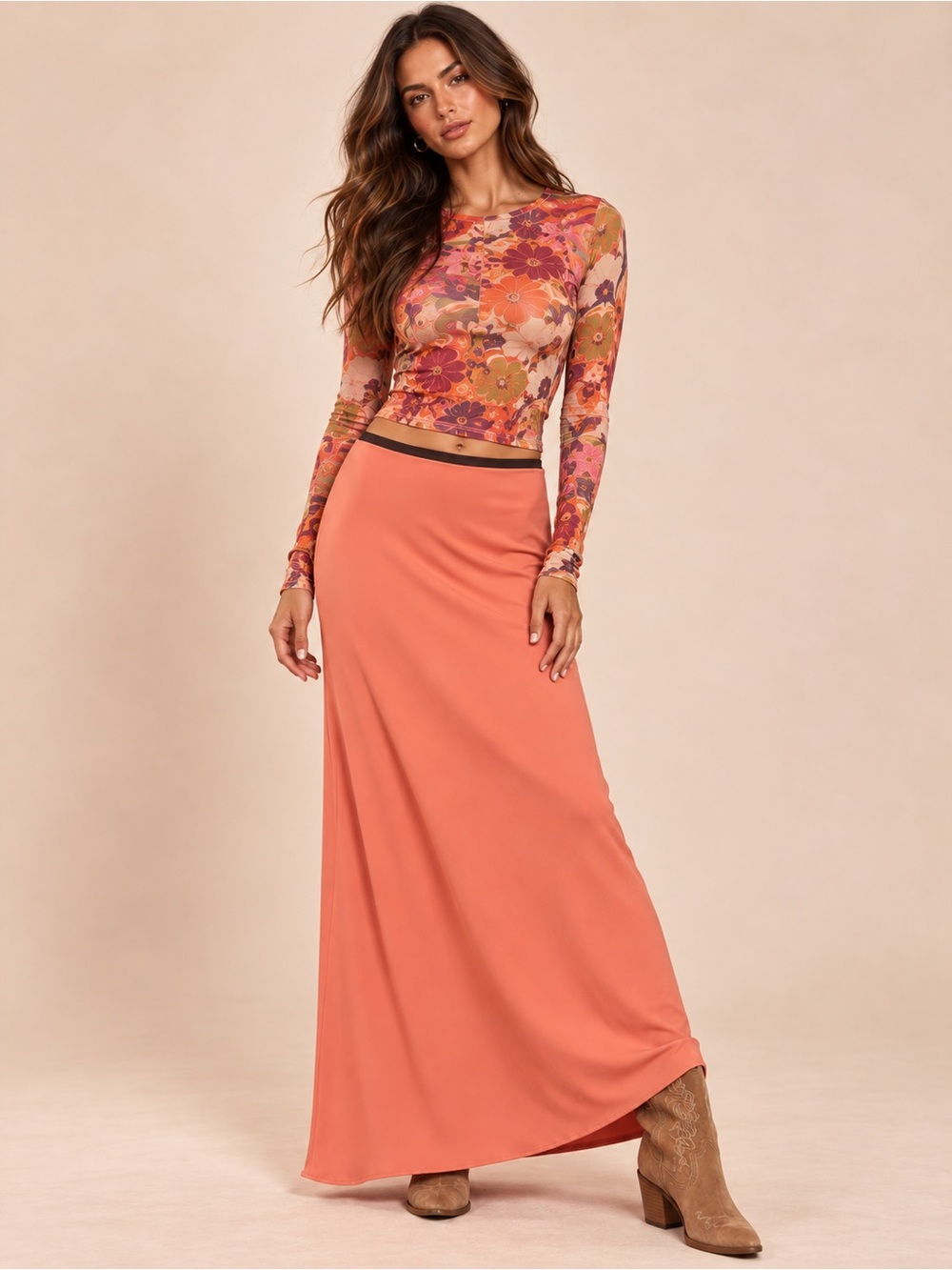A Loves A | Coral Maxi Skirt with Slim Waistband